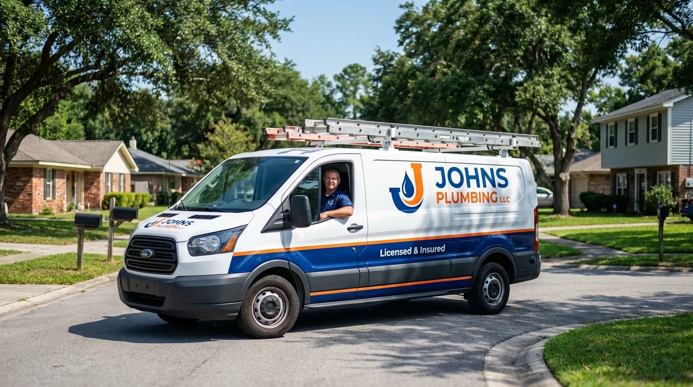 Johns Plumbing LLC service van in Amesbury, MA