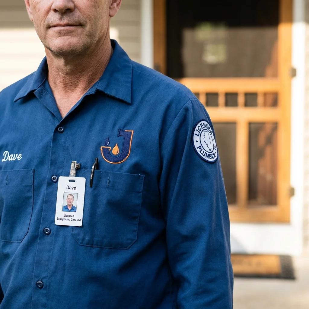 Licensed plumber showing ID badge in Amesbury, MA