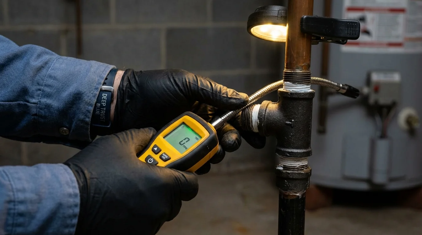 Gas leak detection with electronic sniffer by Johns Plumbing LLC in Amesbury